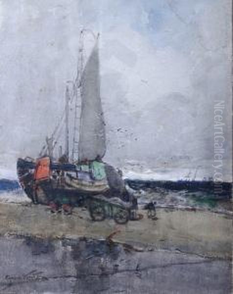 Dutch Fishing Boat And Figures On Theshore - view 1