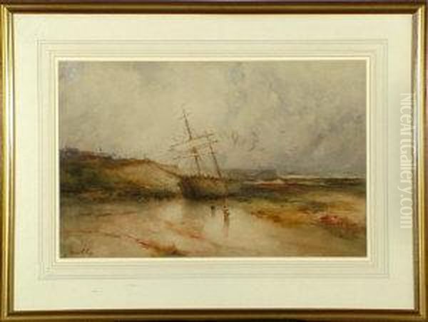 "on The Beach" - A Brig Run Aground On The Northumbrian Coast - view 1