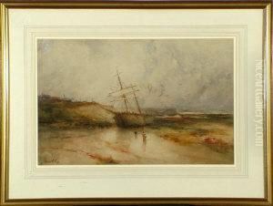 "on The Beach" - A Brig Run Aground On The Northumbrian Coast