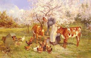 Feeding Time In The Orchard by Claude Cardon