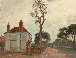 A Pony And Trap On A Tree-lined Road