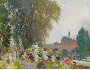 The Garden And Bridge At Sonning by William Samuel Horton