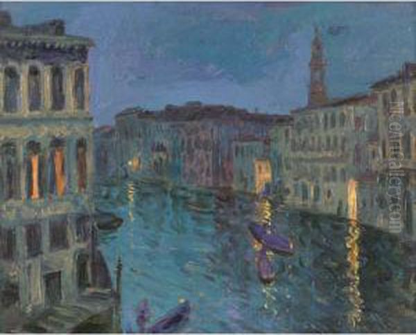 Venise: Canal Grand, Soiree Bleu Minuit Et Orange - view 1