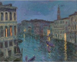Venise: Canal Grand, Soiree Bleu Minuit Et Orange by William Samuel Horton