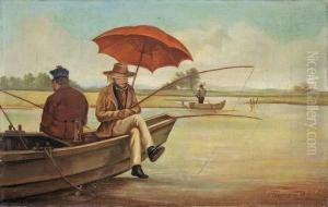 Angler Im Boot Mit Sonnenschirm by Theodor Hosemann