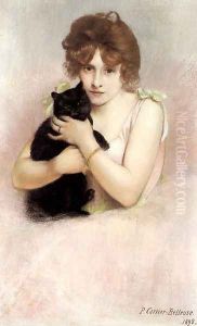 Young Ballerina holding a Black Cat by Pierre Carrier-Belleuse