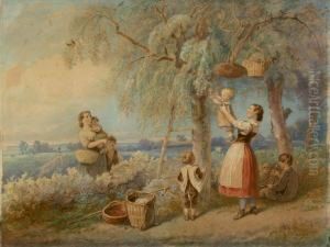 Zwei Mutter Mit Ihren Kindern by Theodor Hosemann