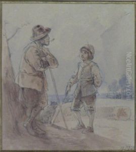 Landschaft Mit Hirten Und Hund by Theodor Hosemann