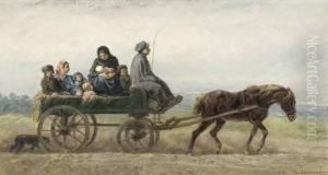 Familie Auf Einem Pferdewagen by Theodor Hosemann