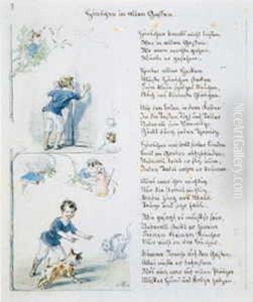 Kinderstreiche. Titelblatt Und
20 Text- Und Illustrationsblatter Zu Dem 1866 Im Verlag Winkelmann &
Sohne, Berlin, Erschienen Gleichnamigen Buch (hobrecker 334). - view 1
