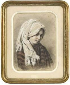 Visage D'italienne Coiffee Du Foulard Traditionnel.