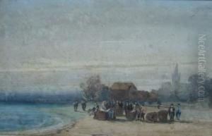 Ramasseurs De Goemon Sur La Plage by Edouard Jean Marie Hostein