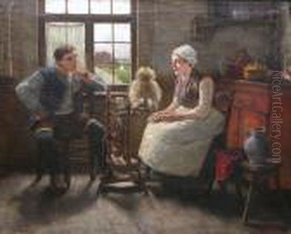Spinster Met Jongeman In Een Interieur. - view 1