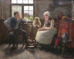 Spinster Met Jongeman In Een Interieur. by Henri Houben