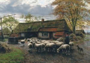 Shepherd With Herdnear The Stables