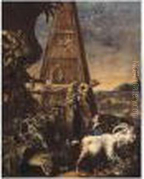 Pastoral Landscape With A Goat And A Child In The Foreground With A Pyramid - view 1