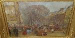Boulevard Haussman, Paris, 
Signed And Dated 'houbron-04' And Inscribed 'paris', Bodycolour And 
Watercolour Laid On Canvas