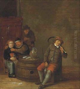 Boors smoking and drinking in an interior
