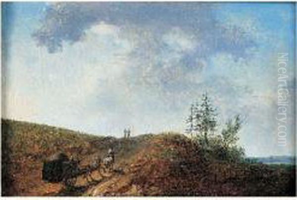 Paysage Avec Carriole Et Voyageurs A Pied - view 1