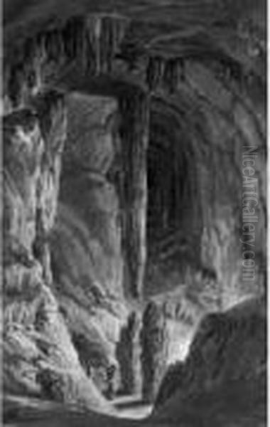 Une Des Grottes De Caumont En Normandie Gouache - view 1