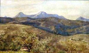 Spring landscape with a distant view of Monte Catria Early Morning by Giovanni Costa