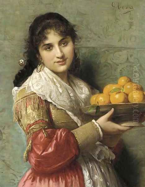 A Young Italian Beauty with a Plate of Oranges - view 1