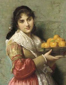 A Young Italian Beauty with a Plate of Oranges by Giovanni Costa