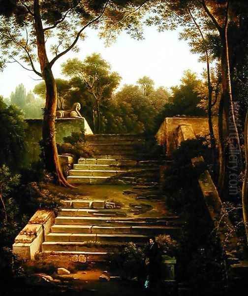 An Artist within the Ruins of an Italian Garden - view 1