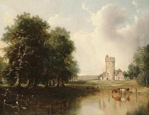 Cattle Watering In A Country Landscape, Near Manheim Cattle Watering In A Country Landscape, Near Manheim