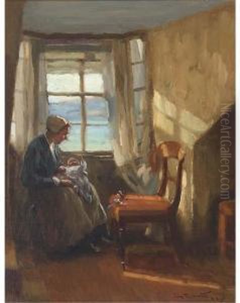 A Mother And Child In A Sunlit Interior - view 1