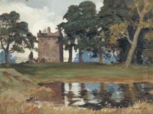 Landscape With Ruined Castle By A Loch by Robert Houston