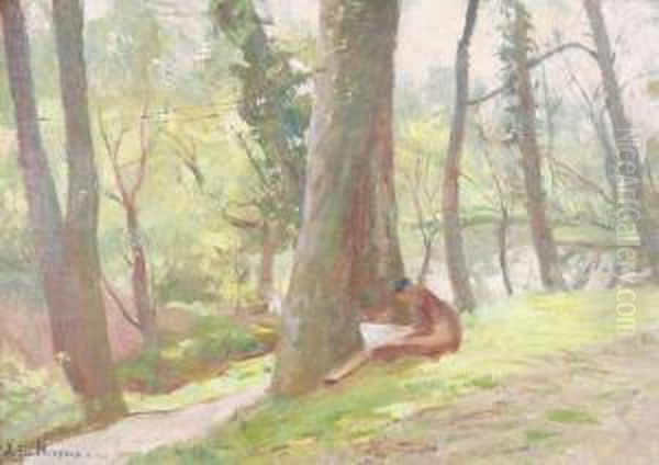 Woman Reading In A Park - view 1