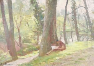 Woman Reading In A Park by Leon Houyoux
