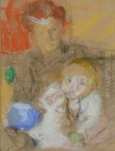 Mere Et Enfant Au Bol Bleu by Beatrice Julia How