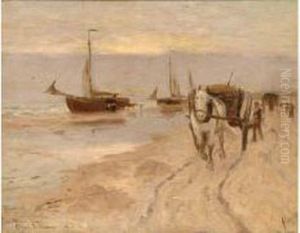 La Charette De Pecheur Sur La Plage by William Henry Howe