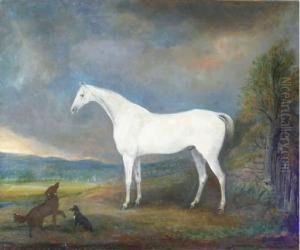 A Grey Hunter With Two Dogs In A Landscape A Grey Hunter With Two Dogs In A Landscape