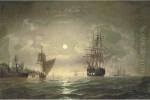 An Armed Merchantman And Other 
Shipping In The Bosphorous Offconstantinople, By Moonlight by Edward Hoyer
