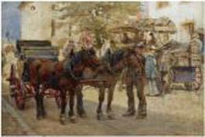 Carriages In The Streets Of A Mountain Village by Jan Hoynck Van Papendrecht