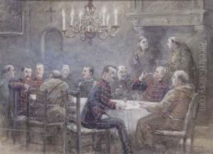 Officers And Clergymen Conversing At A Dinertable by Jan Hoynck Van Papendrecht