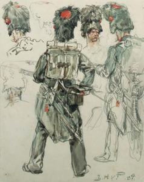 Studies Of Infantry Soldiers (recto); A Study Of A Soldier Lying Ona Battlefield (verso) - view 1