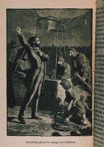 Gambetta about to escape in a Balloon, illustration from 'Little Arthur's History of France: From the Earliest Times to the Fall of the 2nd Empire', 1899 by Lady M. Chalcott