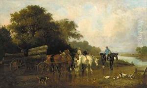 A logger and a gentleman conversing by a ford by Joseph Clark