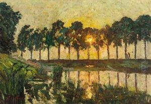 Trees by a Lake, Sunset by Emile Claus