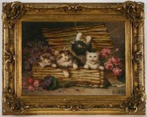 Chatons Dans Un Panier by Leon Charles Huber