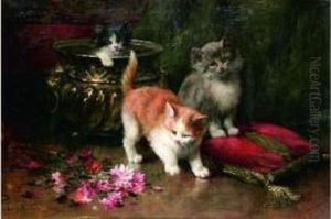Trois Chatons Au Bouquet by Leon Charles Huber