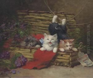 Four Kittens In A Basket by Leon Charles Huber