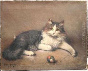 A Cat Playing With A Ball by Leon Charles Huber
