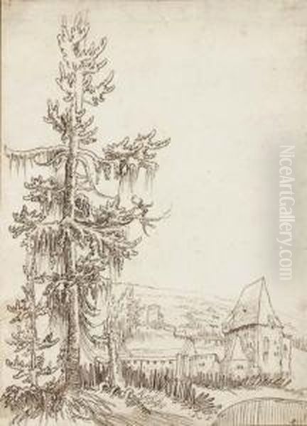 A Landscape And A Fortified House, A Tree In The Foreground - view 1