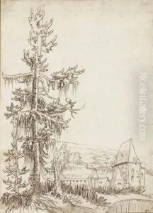 A Landscape And A Fortified House, A Tree In The Foreground by Wolfgang Huber