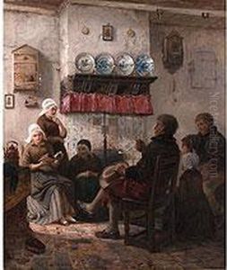 Die Sonntagslekture In Der Hollandischen Stube by Carl Wilhelm Hubner